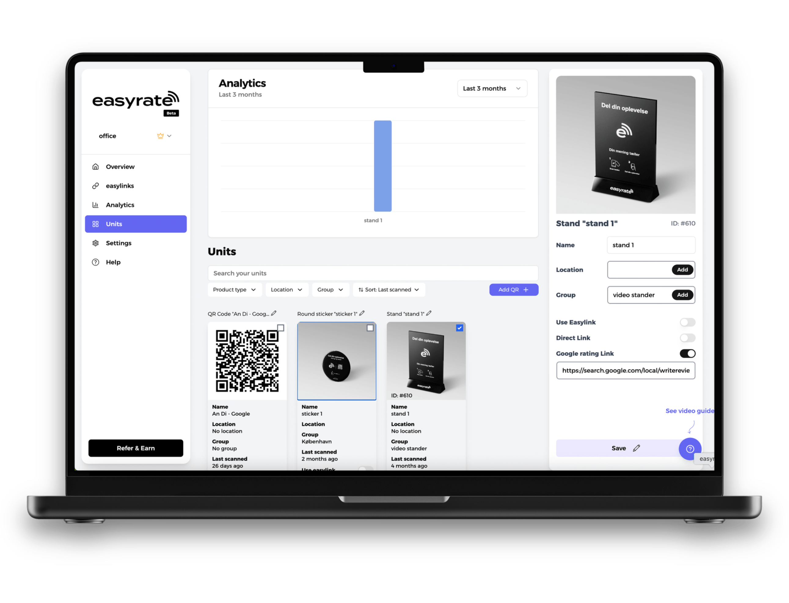 Units management interface